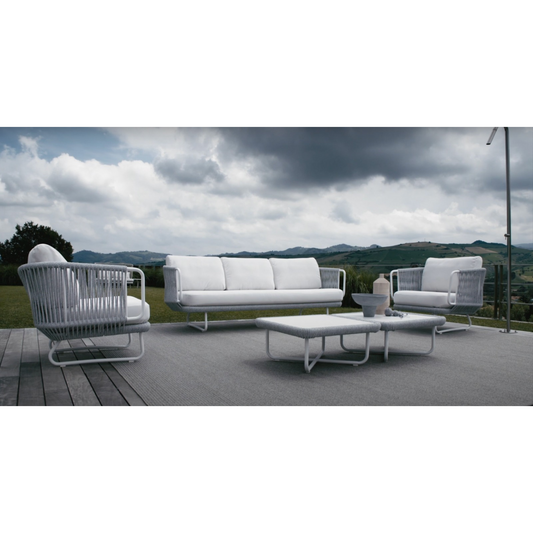 Erim Outdoor Garden Balcony 5 Seater Sofa Set- Grey & White Braided and Rope