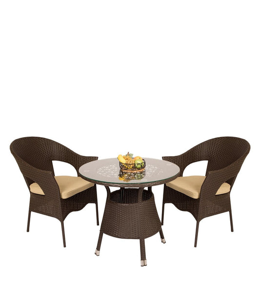 Javier Outdoor Patio Set| Durable Garden Furniture-2 Chairs + 1 Table Brown