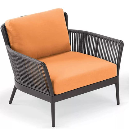 Fabián Outdoor Patio Set| Durable Garden Furniture-2 Chairs + 1 Table Grey-Orange Braided & Rope