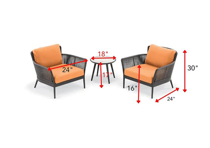 Fabián Outdoor Patio Set| Durable Garden Furniture-2 Chairs + 1 Table Grey-Orange Braided & Rope