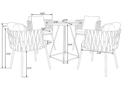 Galindez Outdoor Patio Set| Durable Garden Furniture-4 Chairs + 1 Table Braided And Rope Blue