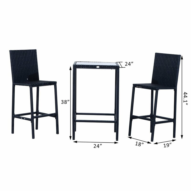 Jiro Outdoor Bar Set| Durable Garden Furniture-2 Chairs + 1 Table Black