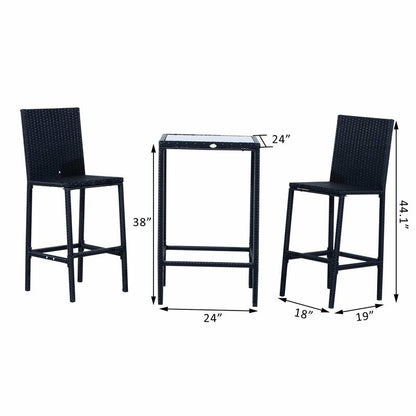 Jiro Outdoor Bar Set| Durable Garden Furniture-2 Chairs + 1 Table Black