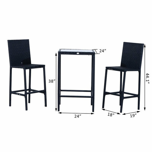 Jiro Outdoor Bar Set| Durable Garden Furniture-2 Chairs + 1 Table Black
