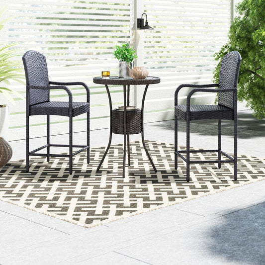 Hisako Outdoor Bar Set| Durable Garden Furniture-2 Chairs + 1 Table Black