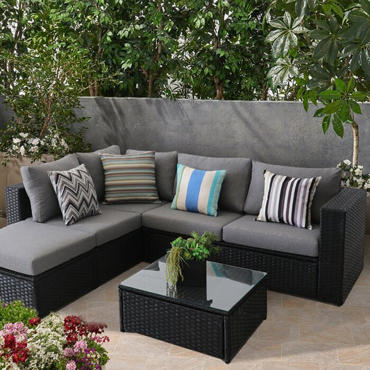 Azra Outdoor Garden Balcony 5 Seater Sofa Set- Black