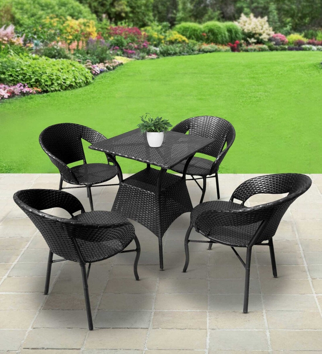 Dimas Outdoor Patio Set| Durable Garden Furniture-4 Chairs + 1 Table Black
