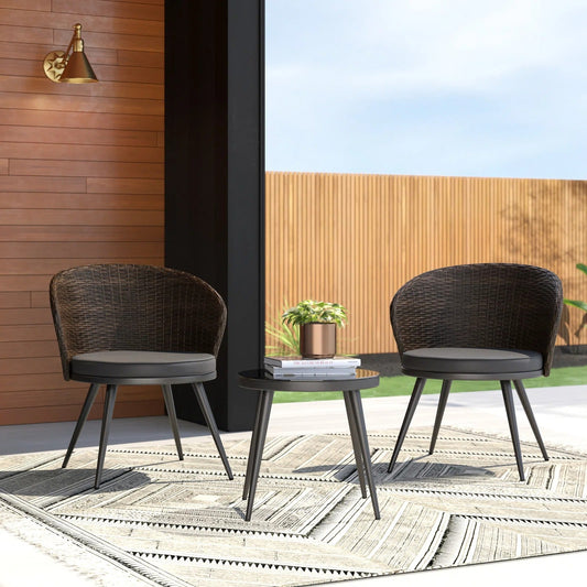 Cobos Outdoor Patio Set| Durable Garden Furniture-2 Chairs + 1 Table Brown