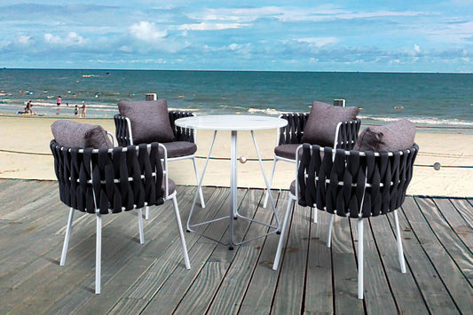 Ayo Outdoor Patio Set| Durable Garden Furniture-4 Chairs + 1 Table Braided And Rope Black