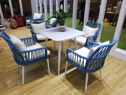 Engel Outdoor Patio Set| Durable Garden Furniture-4 Chairs + 1 Table Braided And Rope Blue