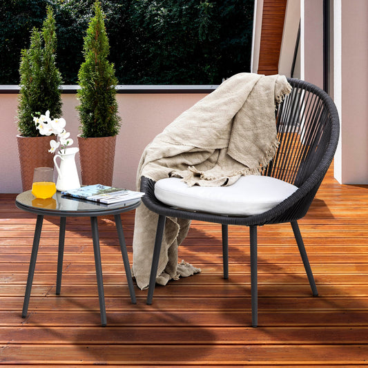 Paca Outdoor Patio Set| Durable Garden Furniture-2 Chairs + 1 Table Dark Grey Braided & Rope