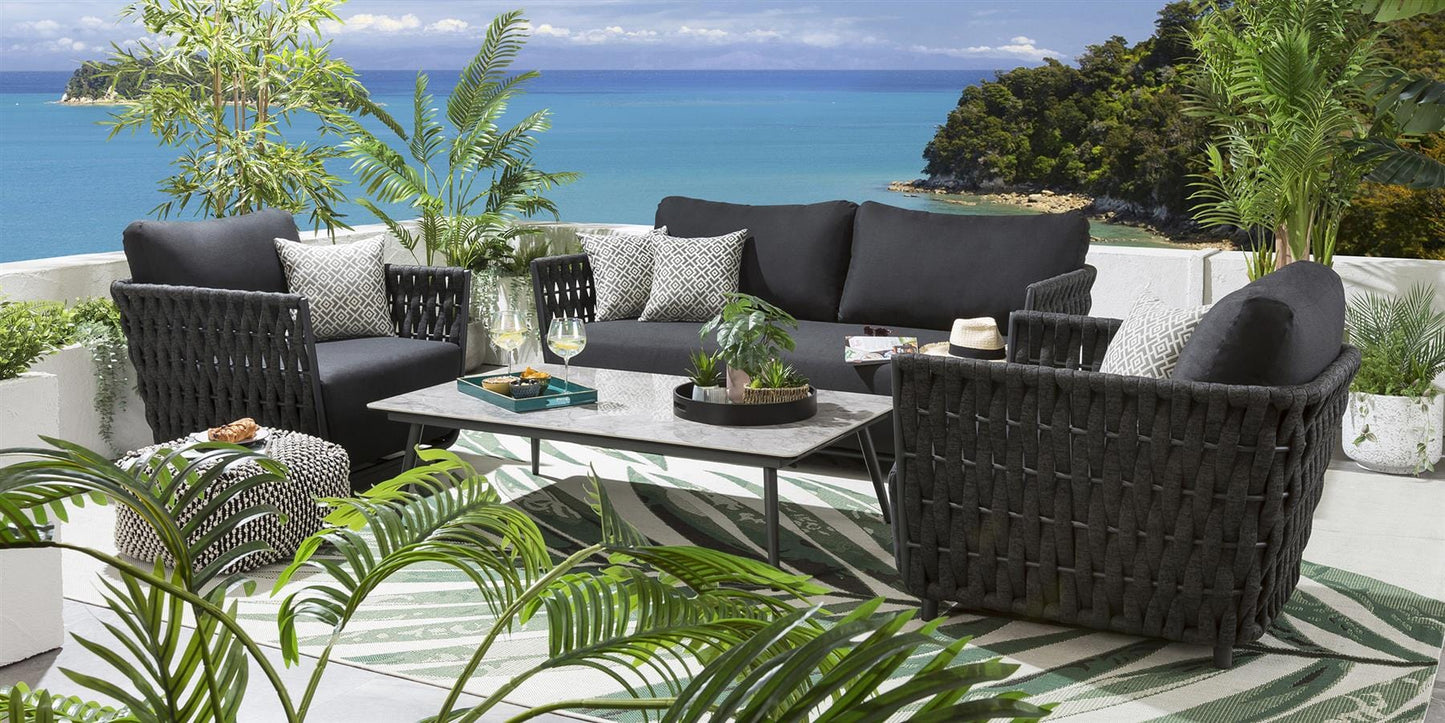 Wenzel Outdoor Garden Balcony 4 Seater Sofa Set Braided and Rope-Grey
