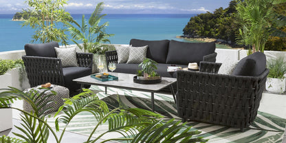 Wenzel Outdoor Garden Balcony 4 Seater Sofa Set Braided and Rope-Grey