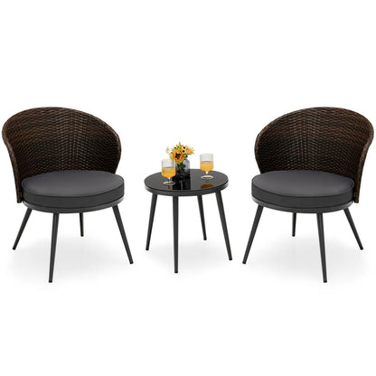 Cobos Outdoor Patio Set| Durable Garden Furniture-2 Chairs + 1 Table Brown