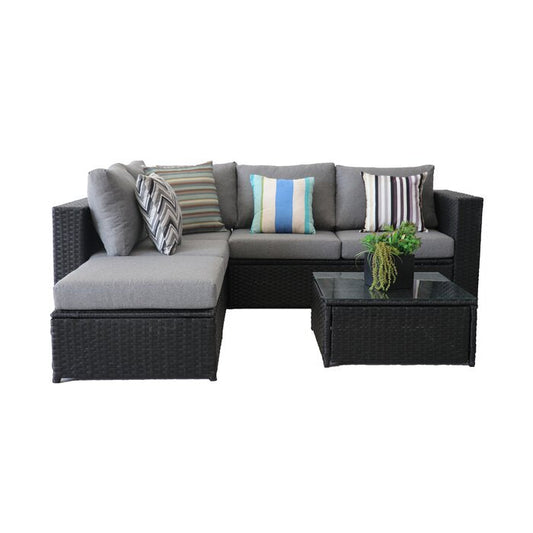 Azra Outdoor Garden Balcony 5 Seater Sofa Set- Black
