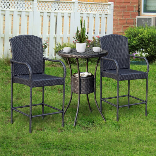 Hisako Outdoor Bar Set| Durable Garden Furniture-2 Chairs + 1 Table Black