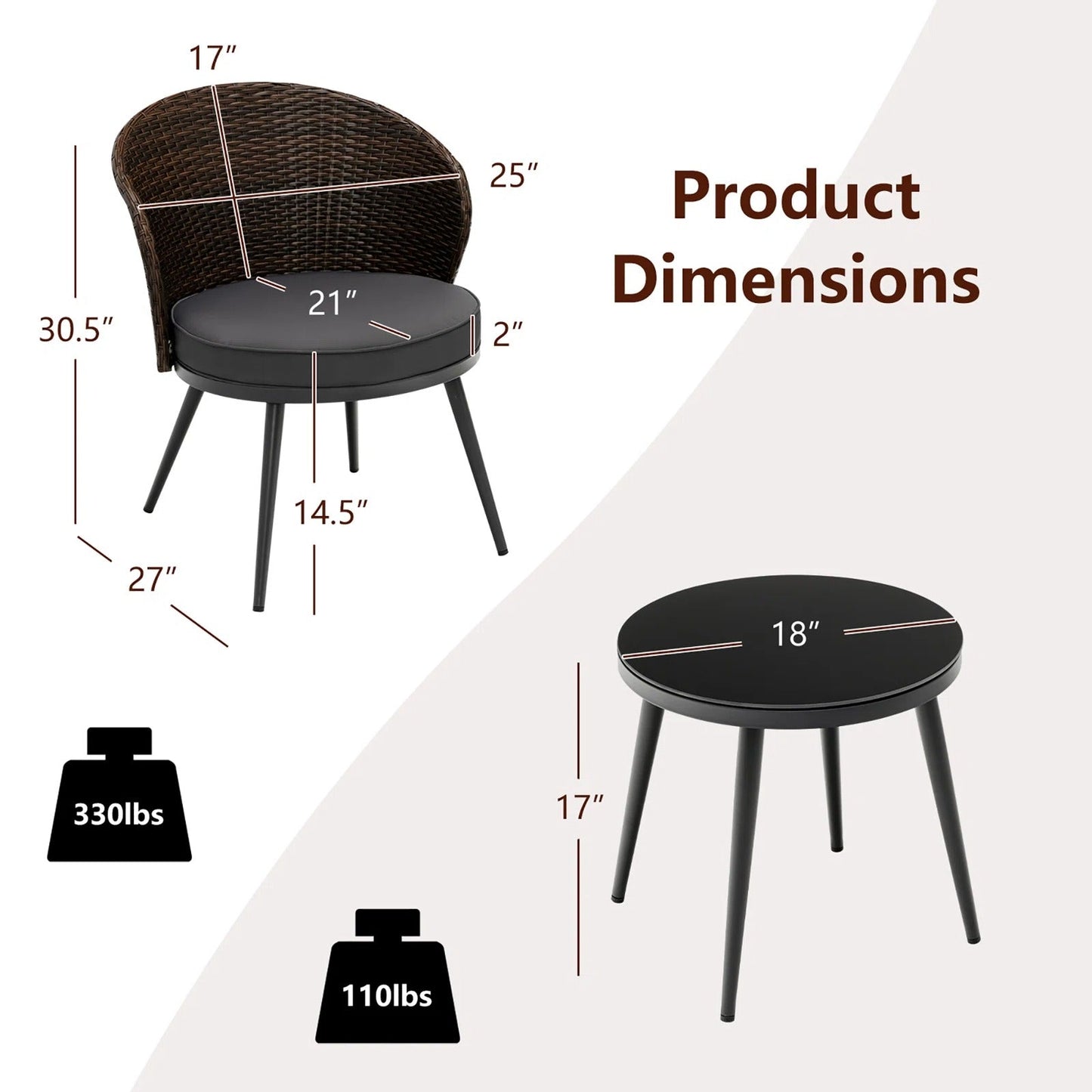 Cobos Outdoor Patio Set| Durable Garden Furniture-2 Chairs + 1 Table Brown