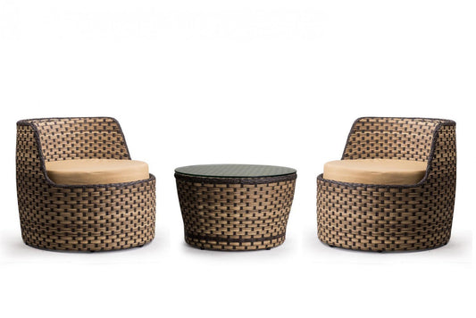 Ilin Outdoor Patio Set| Durable Garden Furniture-2 Chairs + 1 Table Brown