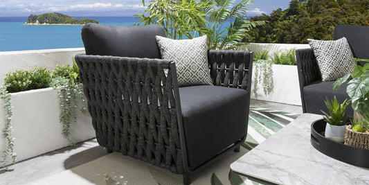 Wenzel Outdoor Garden Balcony 4 Seater Sofa Set Braided and Rope-Grey