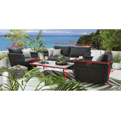 Wenzel Outdoor Garden Balcony 4 Seater Sofa Set Braided and Rope-Grey