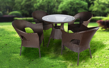 Febo Outdoor Patio Set| Durable Garden Furniture-4 Chairs + 1 Table Brown