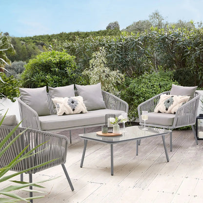 Balci Outdoor Garden Balcony 5 Seater Sofa Set- Grey Braided and Rope
