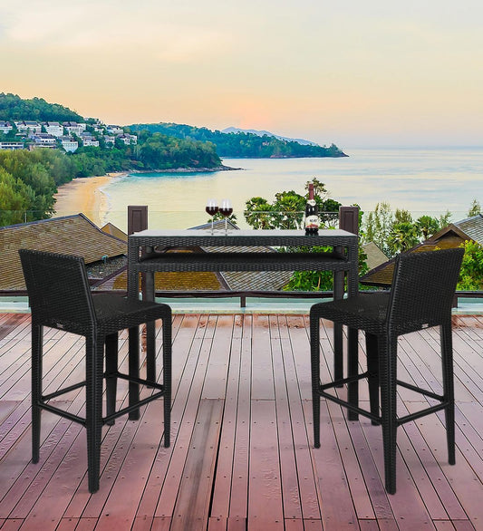 Ren Outdoor Bar Set| Durable Garden Furniture-2 Chairs + 1 Table Black