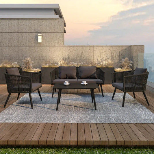 Eichel Outdoor Garden Balcony 4 Seater Sofa Set Braided and Rope-Grey