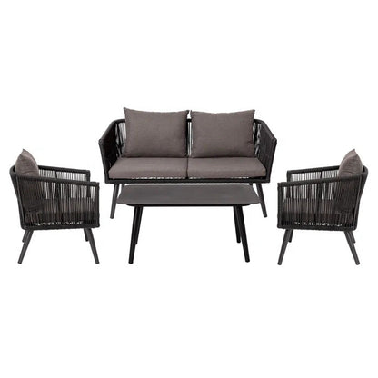 Eichel Outdoor Garden Balcony 4 Seater Sofa Set Braided and Rope-Grey