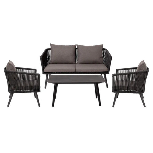 Eichel Outdoor Garden Balcony 4 Seater Sofa Set Braided and Rope-Grey