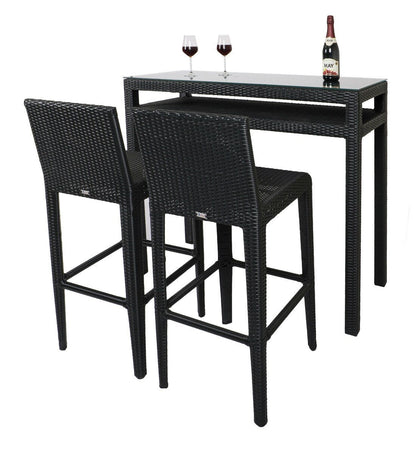 Ren Outdoor Bar Set| Durable Garden Furniture-2 Chairs + 1 Table Black