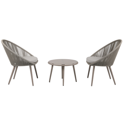 Perlita Outdoor Patio Set| Durable Garden Furniture-2 Chairs + 1 Table Grey Braided & Rope