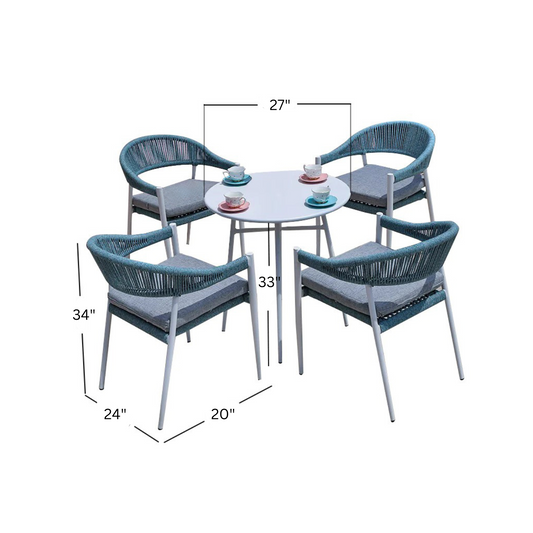 Ulfric Outdoor Patio Set| Durable Garden Furniture-4 Chairs + 1 Table Braided And Rope Blue