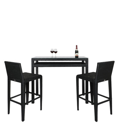Ren Outdoor Bar Set| Durable Garden Furniture-2 Chairs + 1 Table Black