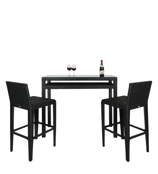 Ren Outdoor Bar Set| Durable Garden Furniture-2 Chairs + 1 Table Black