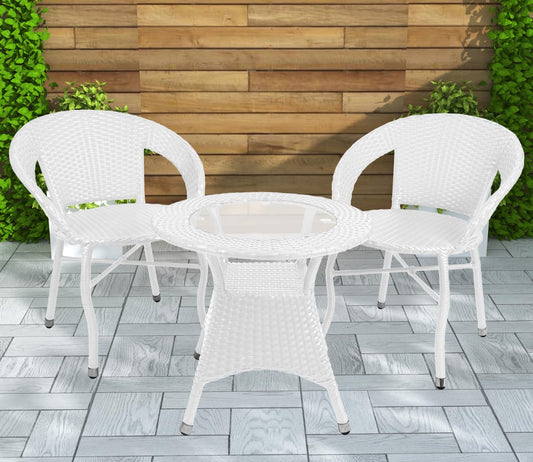 Orbe Outdoor Patio Set| Durable Garden Furniture-2 Chairs + 1 Table White
