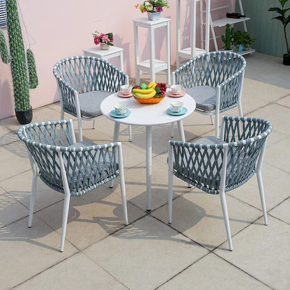 Mayer Outdoor Patio Set| Durable Garden Furniture-4 Chairs + 1 Table Braided And Rope Grey