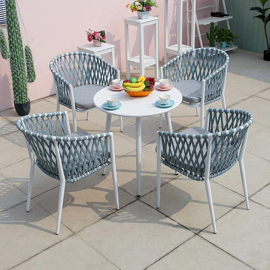 Mayer Outdoor Patio Set| Durable Garden Furniture-4 Chairs + 1 Table Braided And Rope Grey