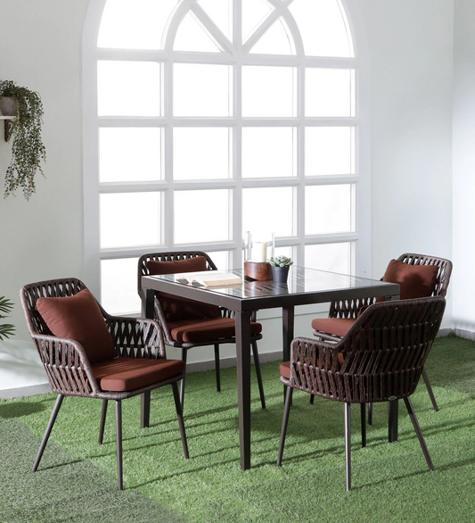 Rada Outdoor Patio Set| Durable Garden Furniture-4 Chairs + 1 Table Braided And Rope Brown