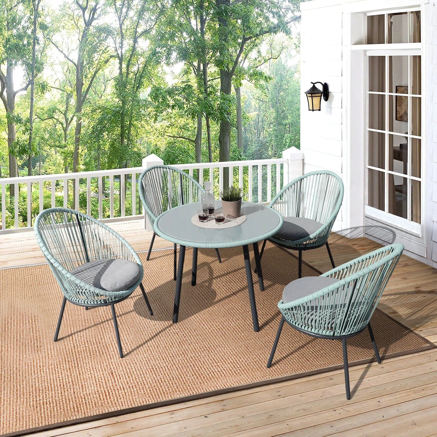 Ercilia Outdoor Patio Set| Durable Garden Furniture-4 Chairs + 1 Table Teal