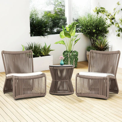 Ioann Outdoor Patio Set| Durable Garden Furniture-2 Chairs + 1 Table Braided and Rope Light Brown