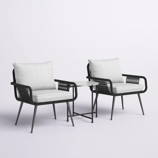 Amore Outdoor Patio Set| Durable Garden Furniture-2 Chairs + 1 Table Black Braided & Rope