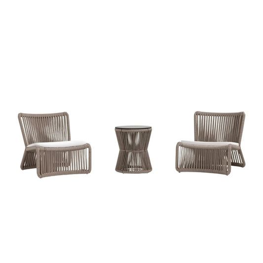 Ioann Outdoor Patio Set| Durable Garden Furniture-2 Chairs + 1 Table Braided and Rope Light Brown