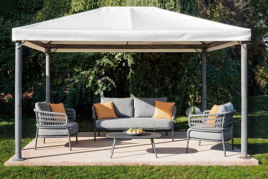Liese Outdoor Garden Balcony 4 Seater Sofa Set Braided and Rope-Light Grey