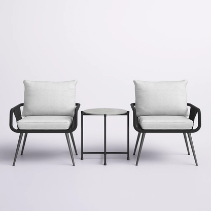 Amore Outdoor Patio Set| Durable Garden Furniture-2 Chairs + 1 Table Black Braided & Rope