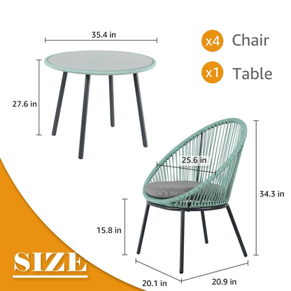 Ercilia Outdoor Patio Set| Durable Garden Furniture-4 Chairs + 1 Table Teal