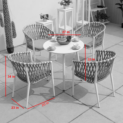 Mayer Outdoor Patio Set| Durable Garden Furniture-4 Chairs + 1 Table Braided And Rope Grey