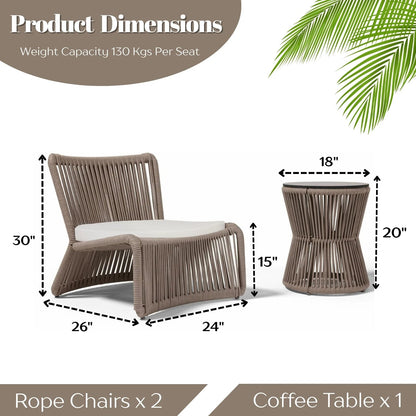Ioann Outdoor Patio Set| Durable Garden Furniture-2 Chairs + 1 Table Braided and Rope Light Brown