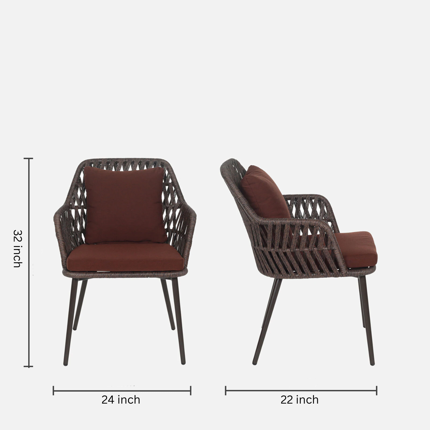 Rada Outdoor Patio Set| Durable Garden Furniture-4 Chairs + 1 Table Braided And Rope Brown
