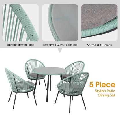 Ercilia Outdoor Patio Set| Durable Garden Furniture-4 Chairs + 1 Table Teal